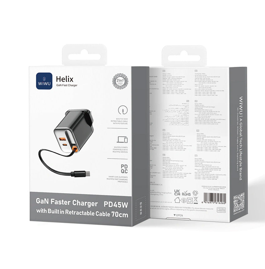 WiWU Wi-G021 45W GaN Charger with Retractable USB-C